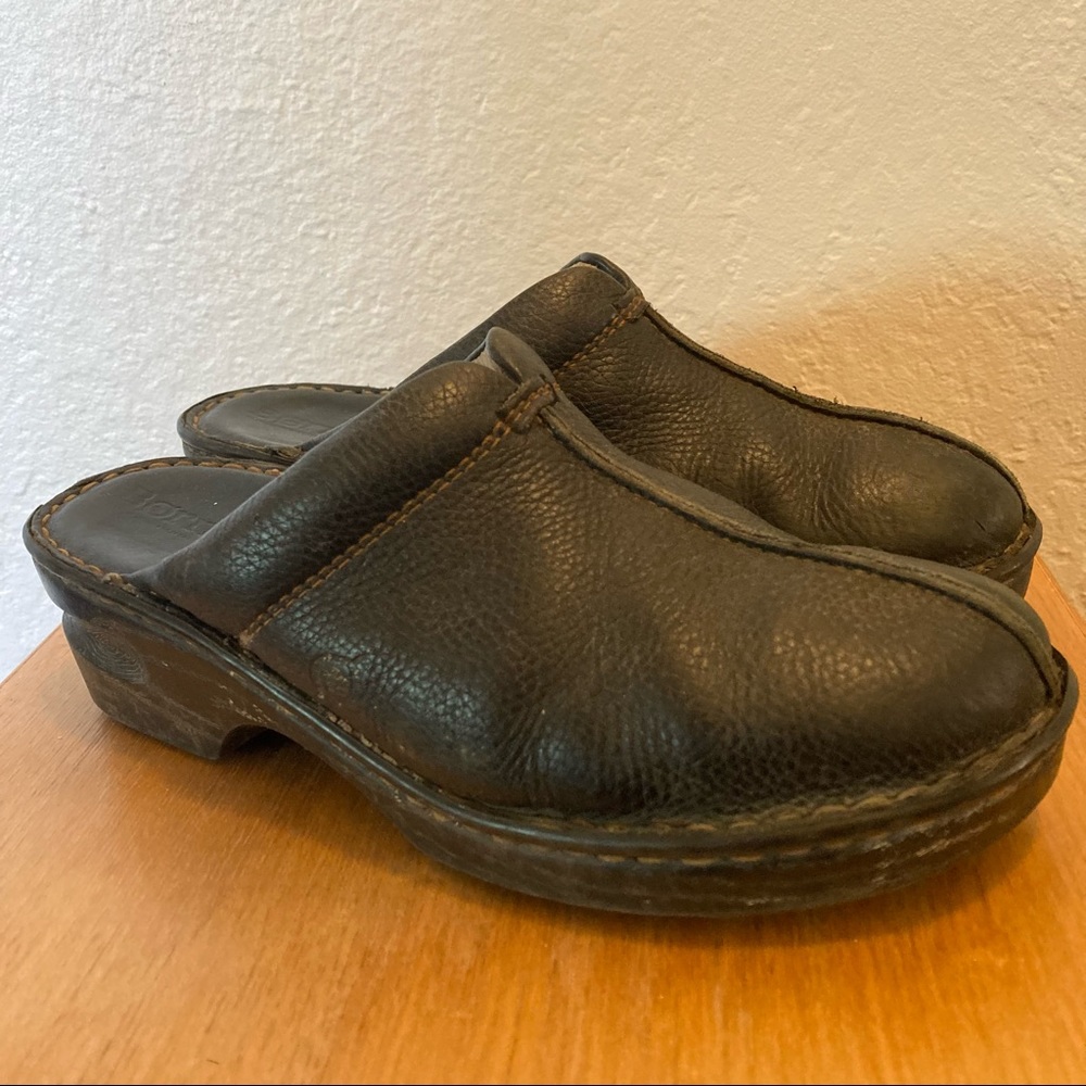 Black Leather Garden Shoes Clogs